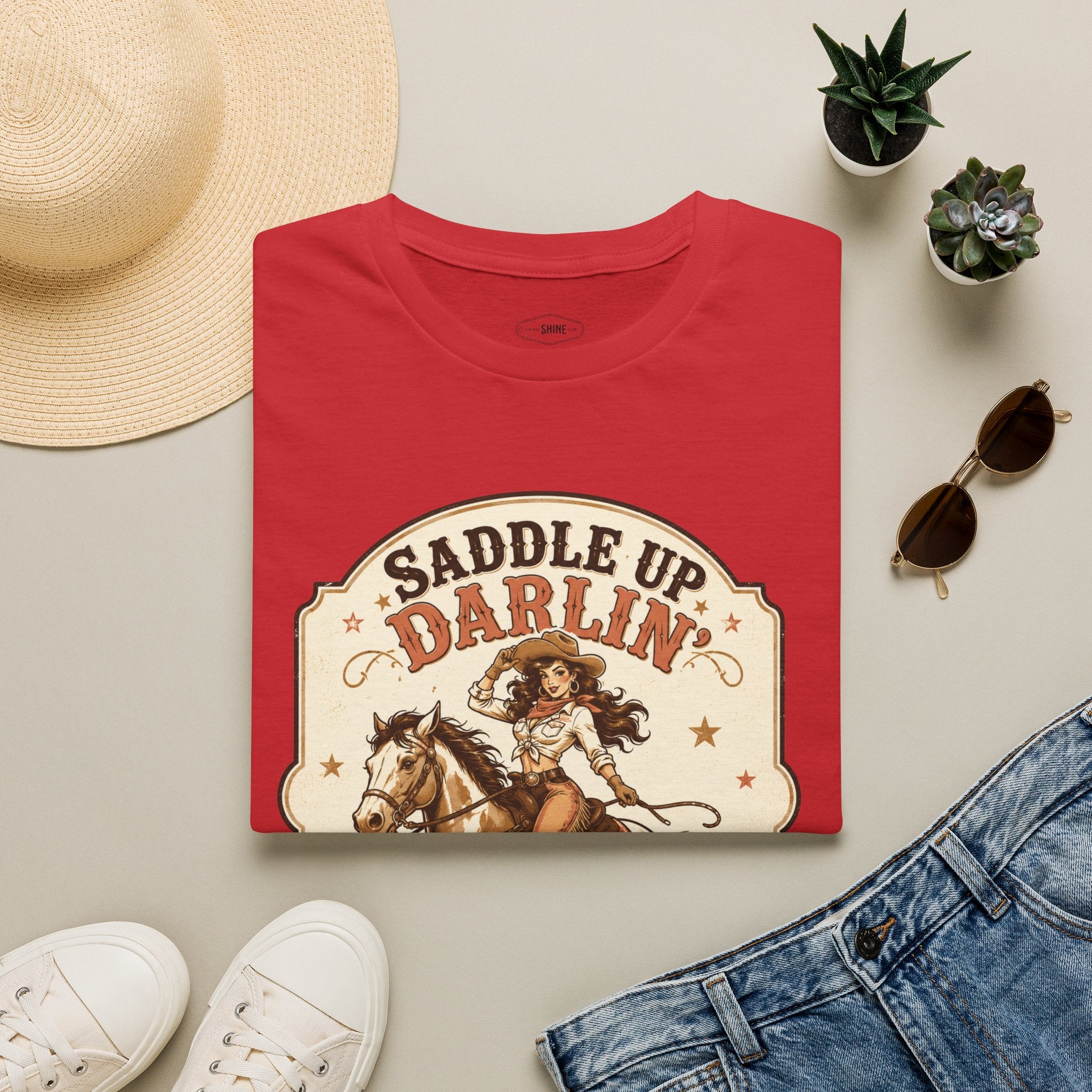 Saddle Up Darlin’ I Ride Hard T-Shirt Vintage Design