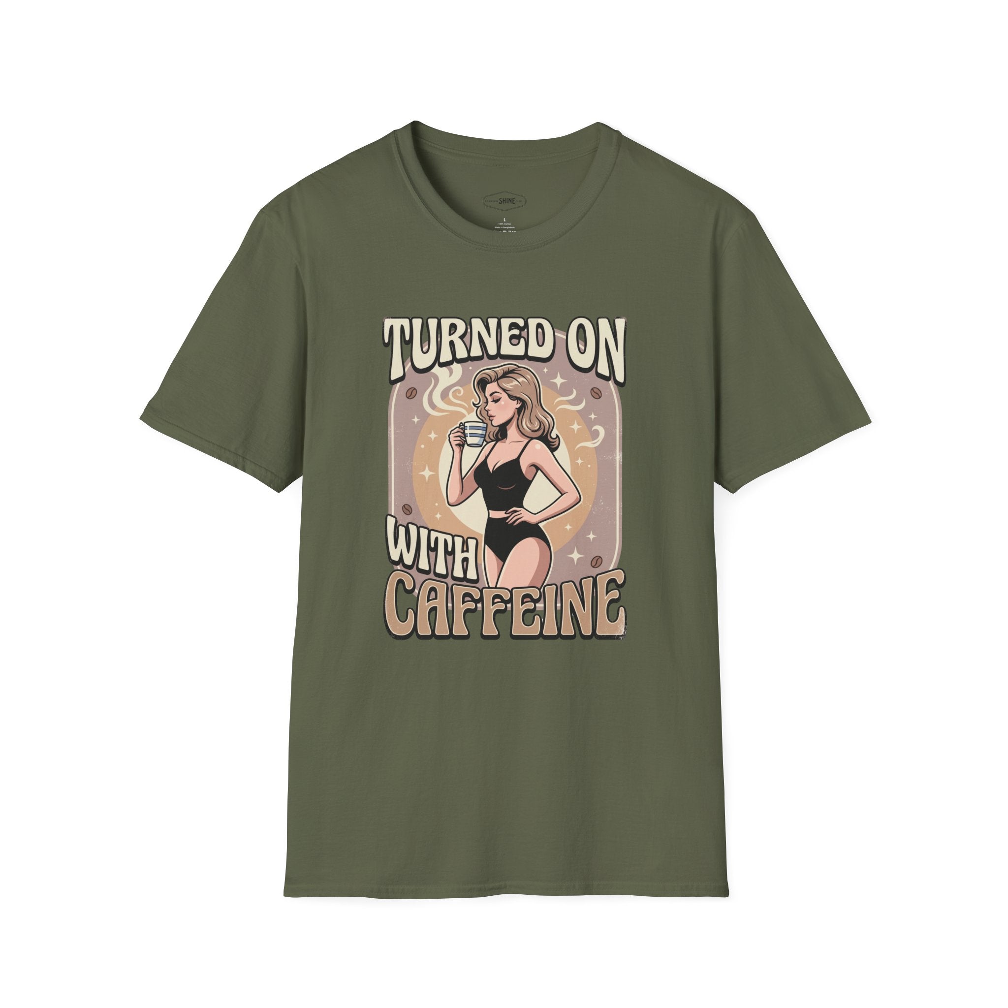 Turned On With Caffeine T-Shirt Vintage Design