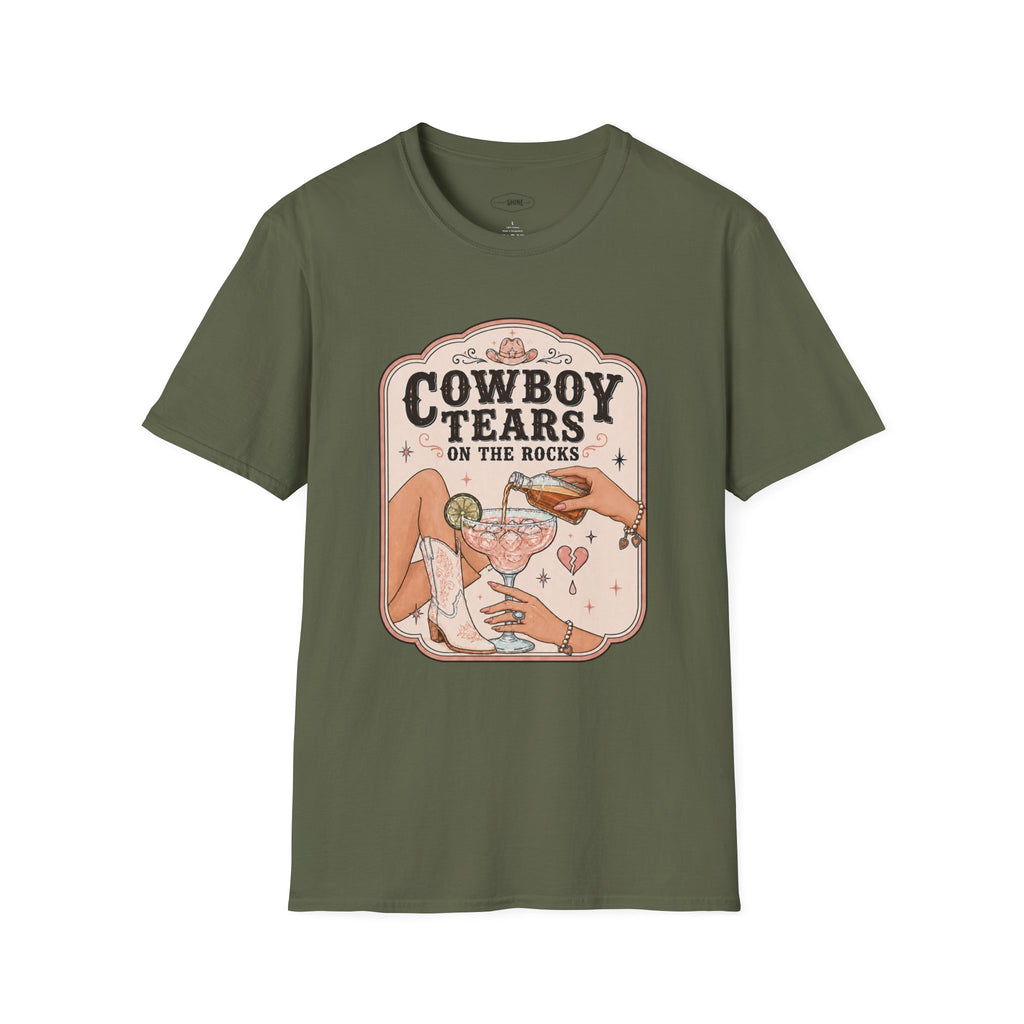 Cowboy Tears on the Rocks T-Shirt Vintage Design