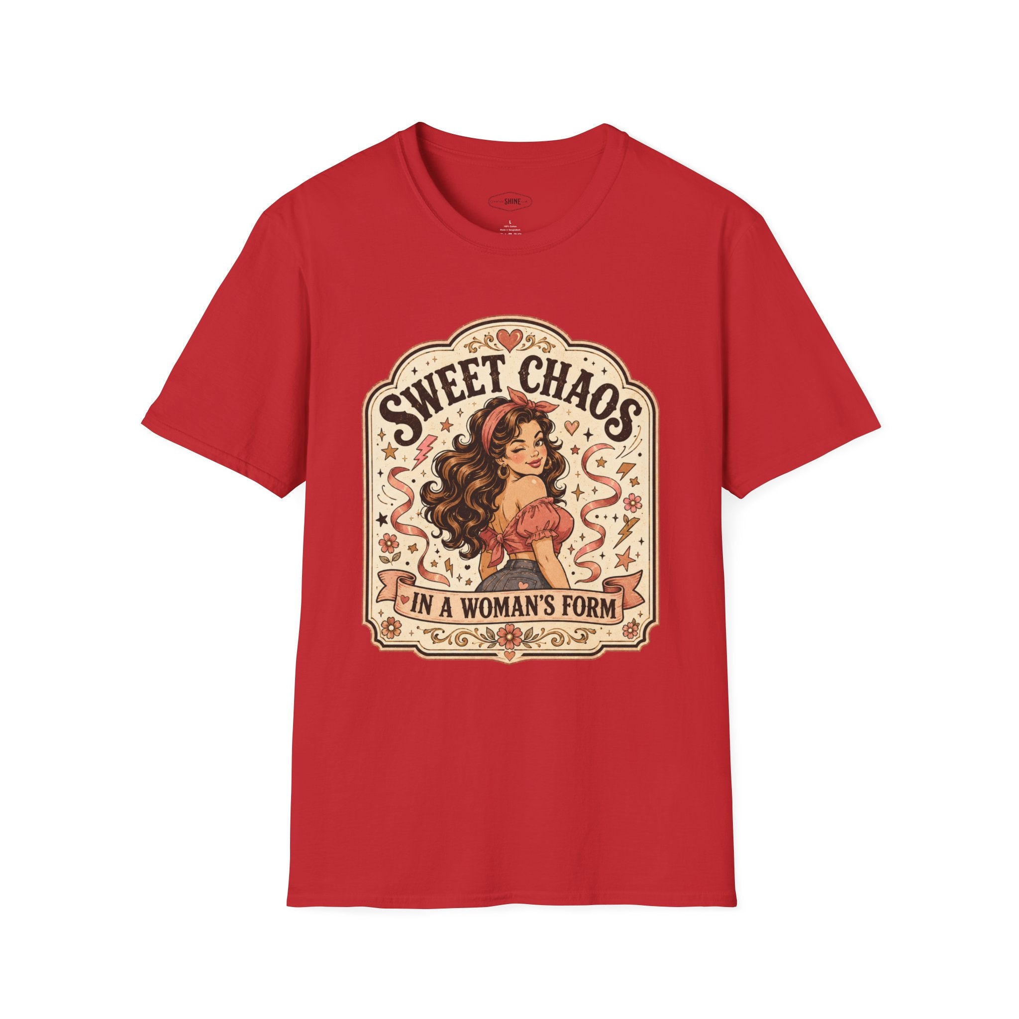 Sweet Chaos in a Woman's Form T-Shirt Vintage Design