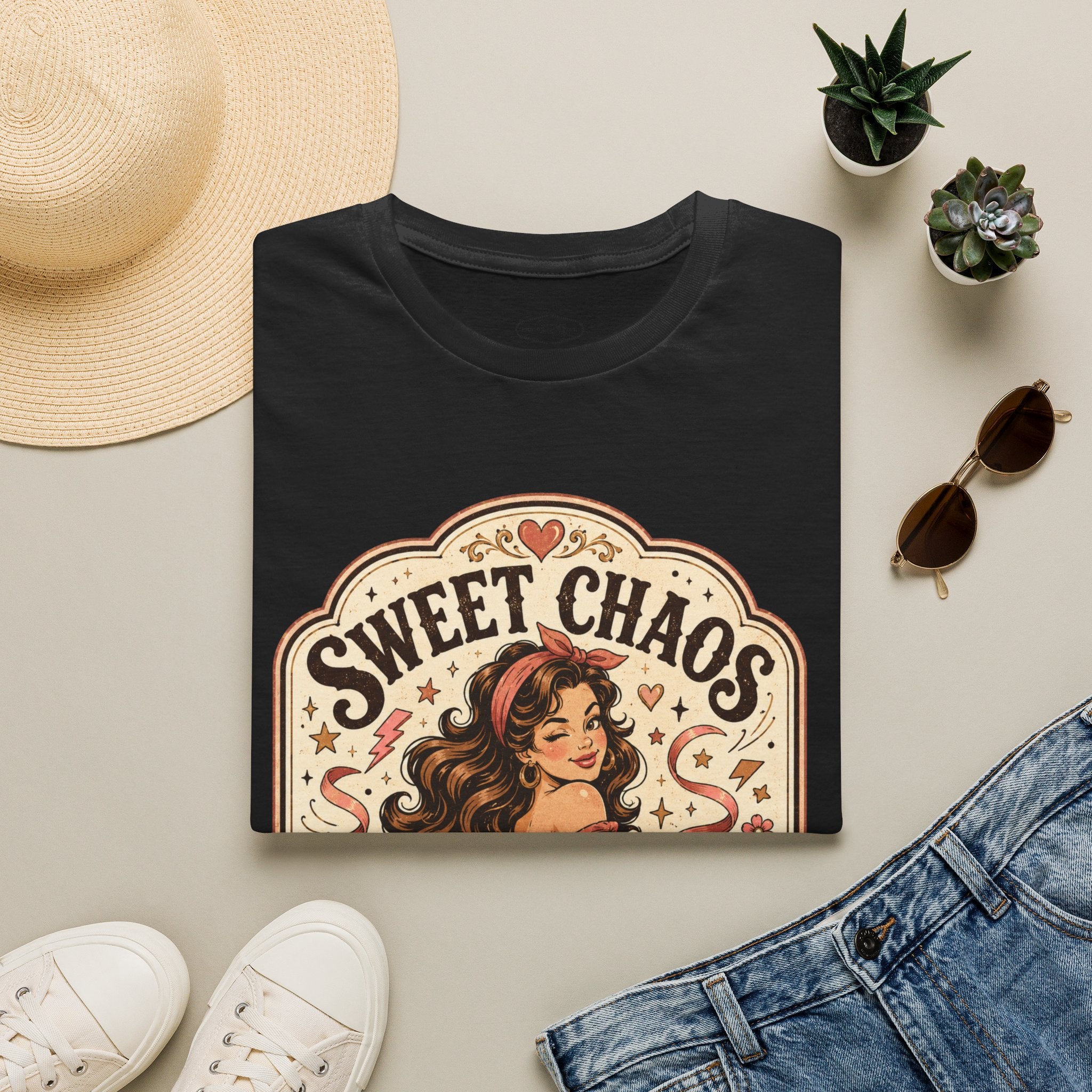 Sweet Chaos in a Woman's Form T-Shirt Vintage Design