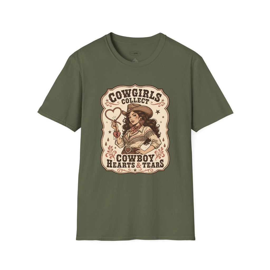 Cowgirls Collect Cowboys Hearts & Tears T-Shirt Vintage Design