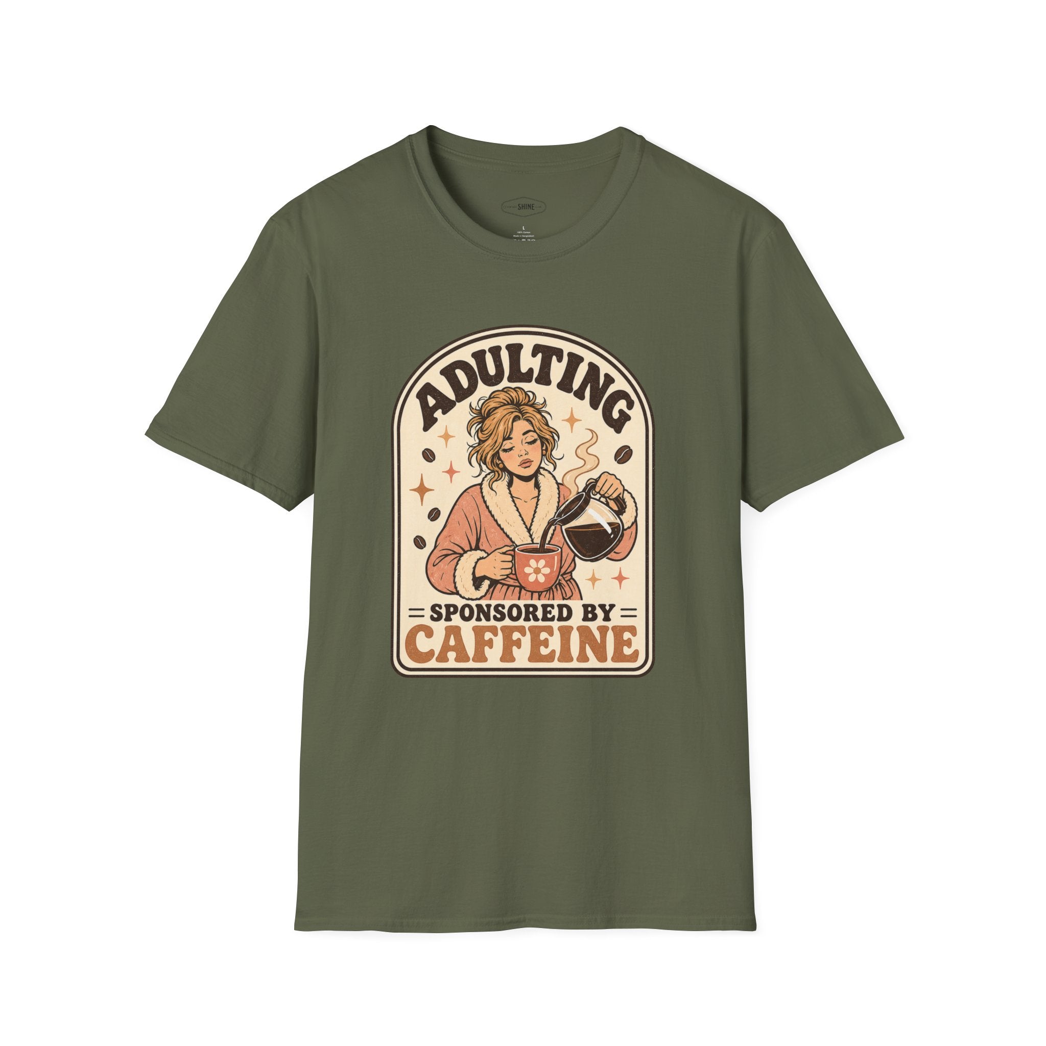 Adulting Sponsored by Caffeine T-Shirt Vintage Design