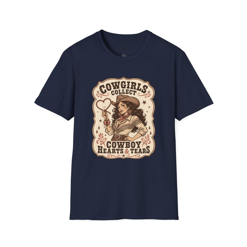 Cowgirls Collect Cowboys Hearts & Tears T-Shirt Vintage Design