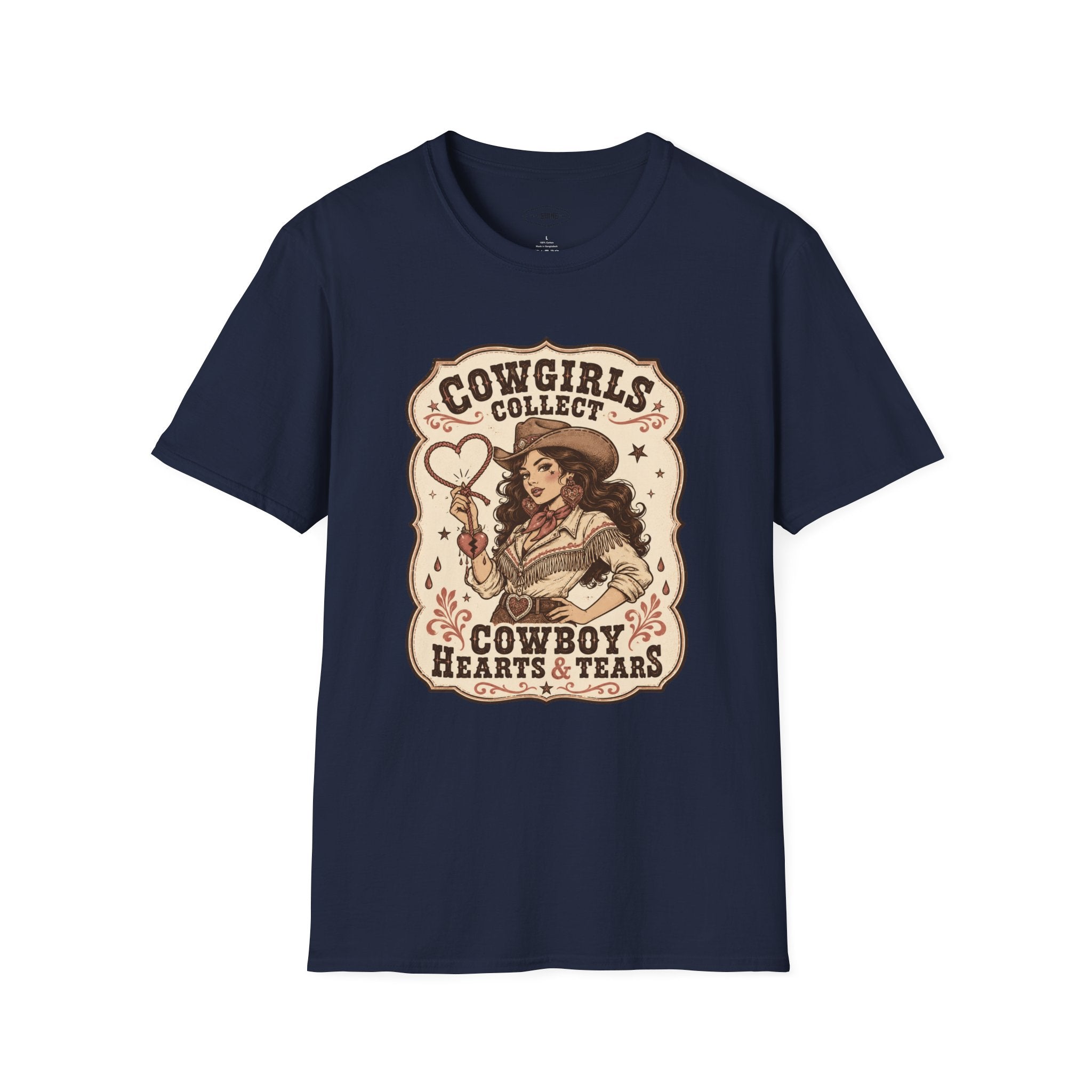 Cowgirls Collect Cowboys Hearts & Tears T-Shirt Vintage Design