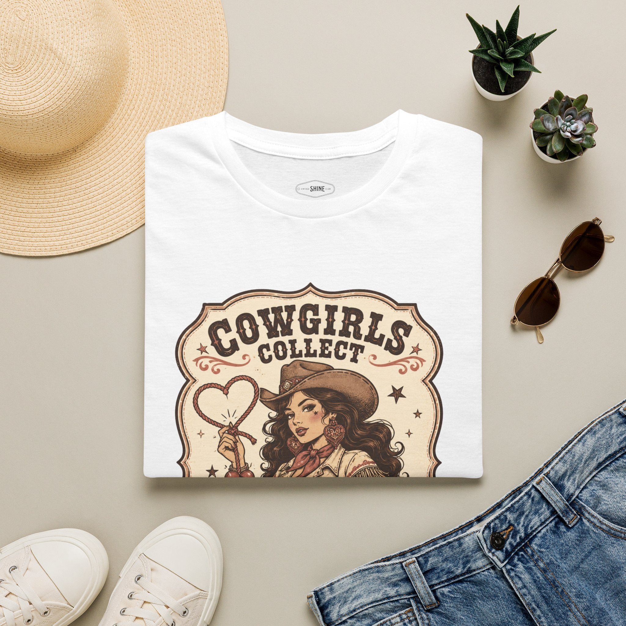 Cowgirls Collect Cowboys Hearts & Tears T-Shirt Vintage Design