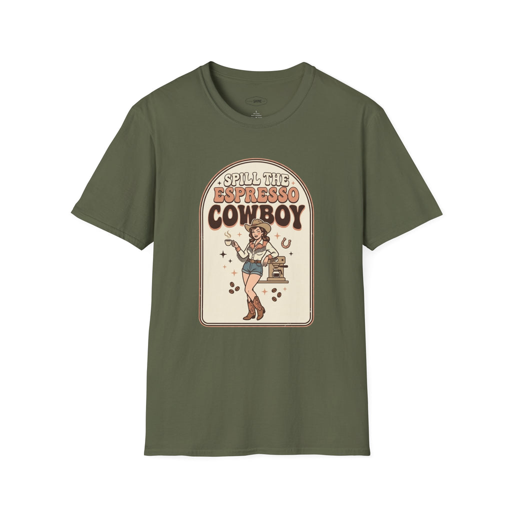 Spill the Espresso Cowboy T-Shirt Vintage Design