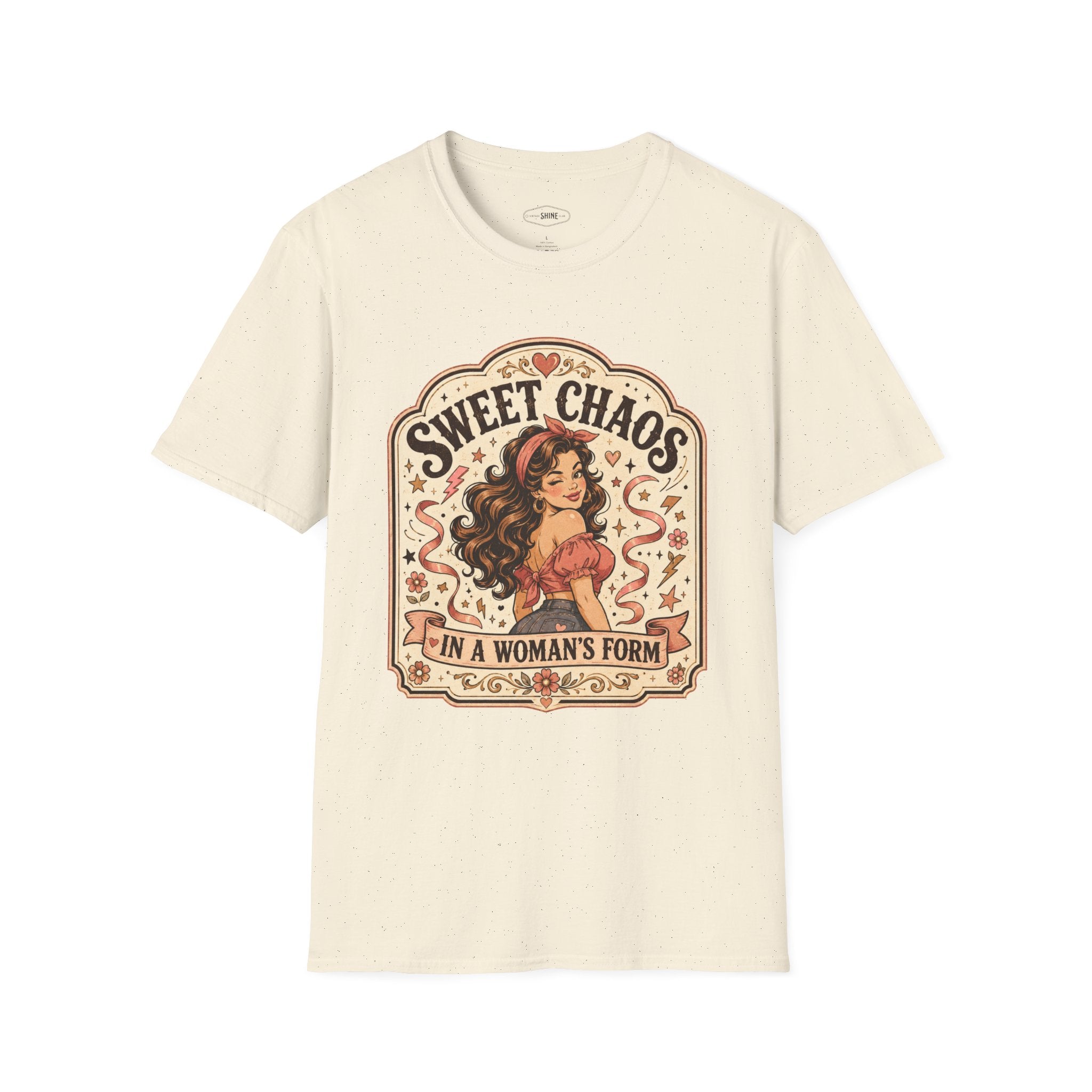 Sweet Chaos in a Woman's Form T-Shirt Vintage Design