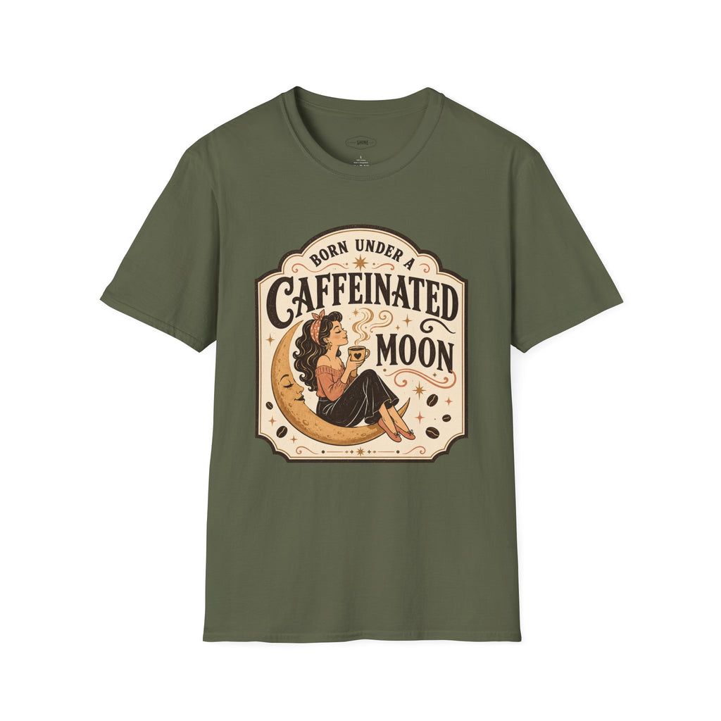 Born Under a Caffeinated Moon T-Shirt Vintage Design