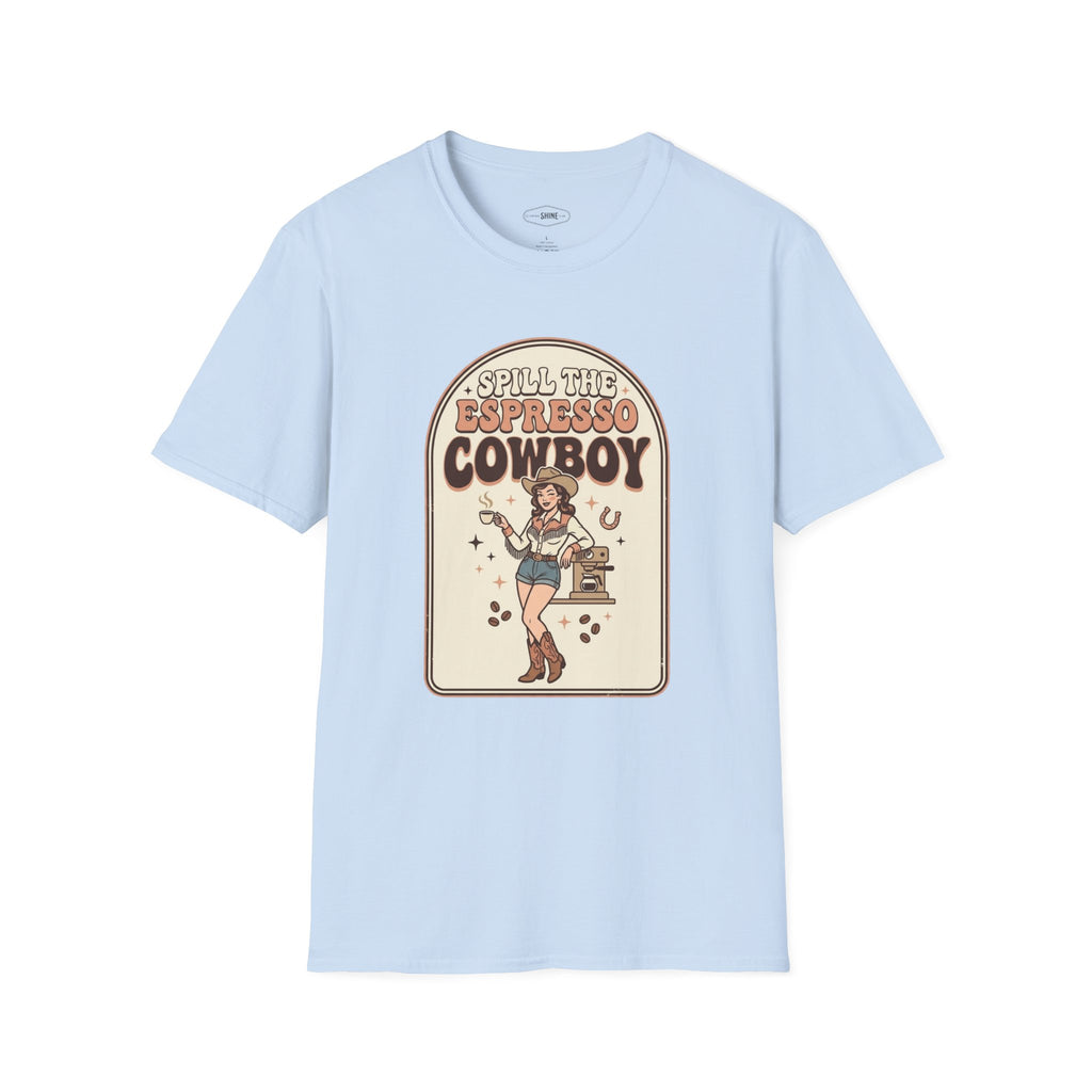 Spill the Espresso Cowboy T-Shirt Vintage Design