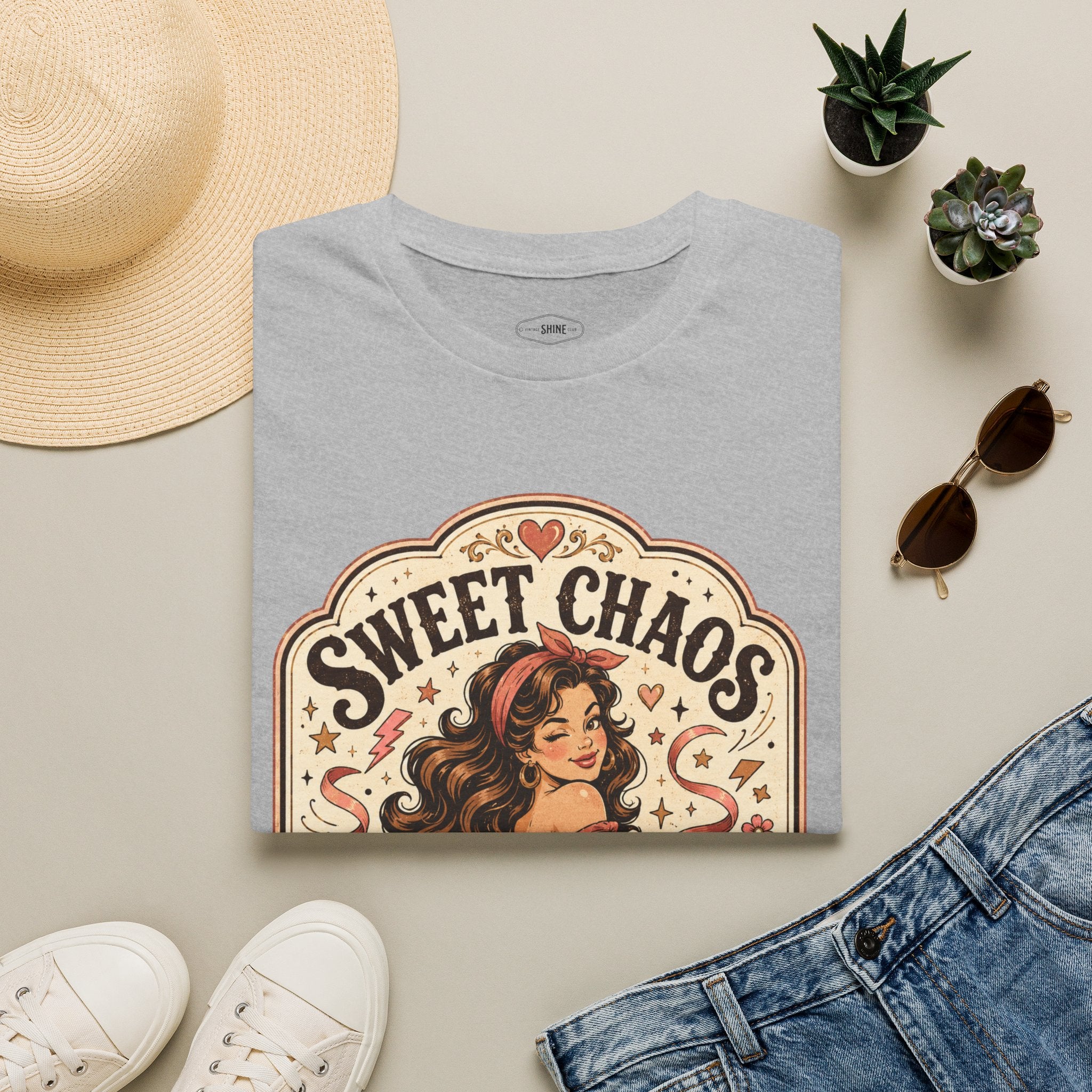 Sweet Chaos in a Woman's Form T-Shirt Vintage Design