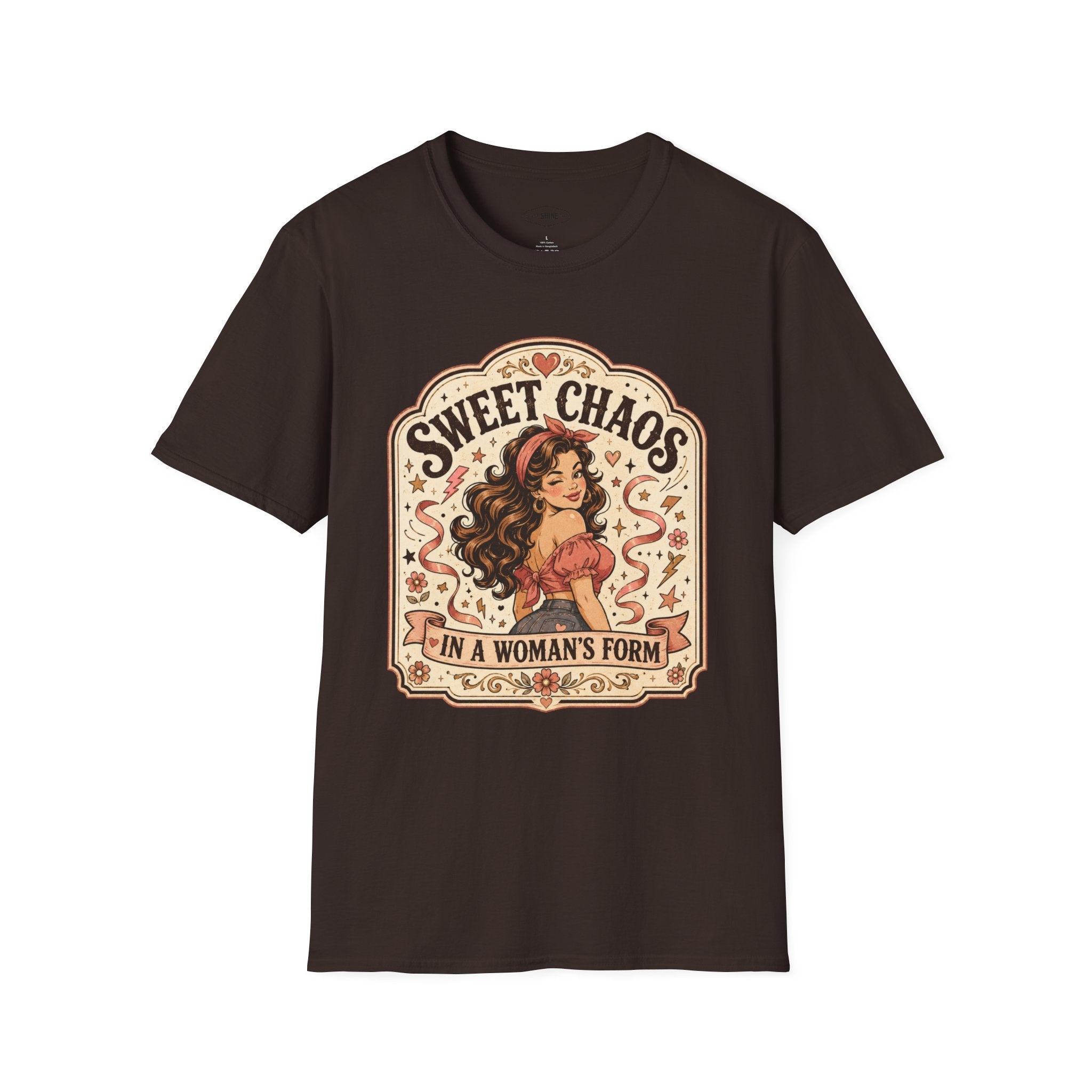 Sweet Chaos in a Woman's Form T-Shirt Vintage Design