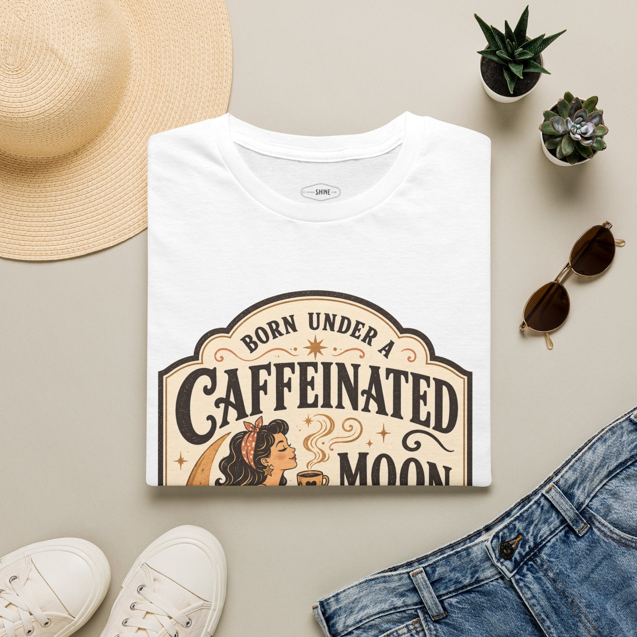 Born Under a Caffeinated Moon T-Shirt Vintage Design
