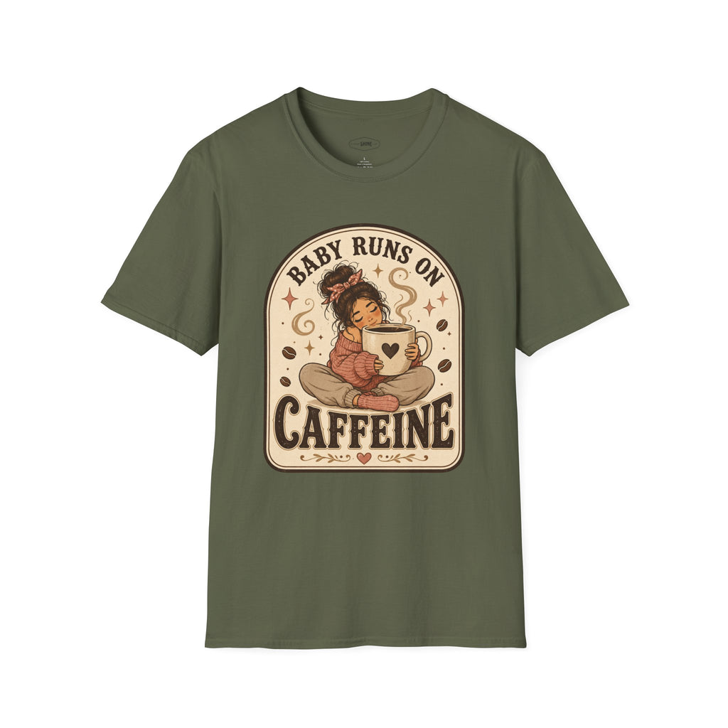 Baby Runs on Caffeine T-Shirt Vintage Design
