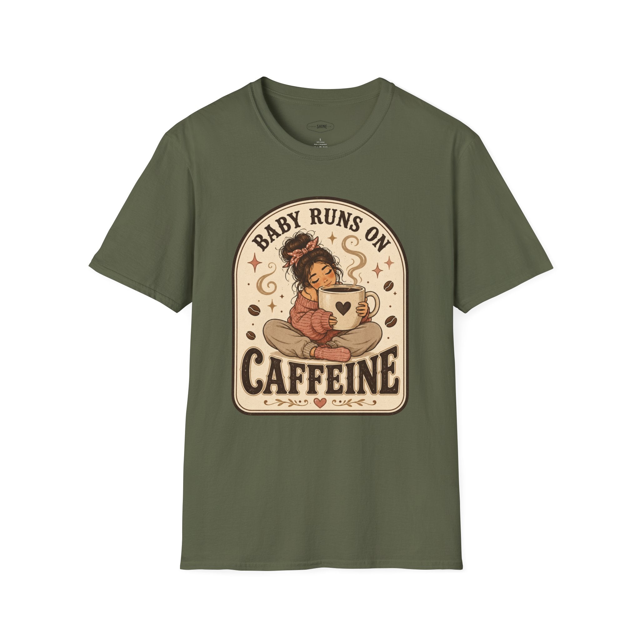 Baby Runs on Caffeine T-Shirt Vintage Design