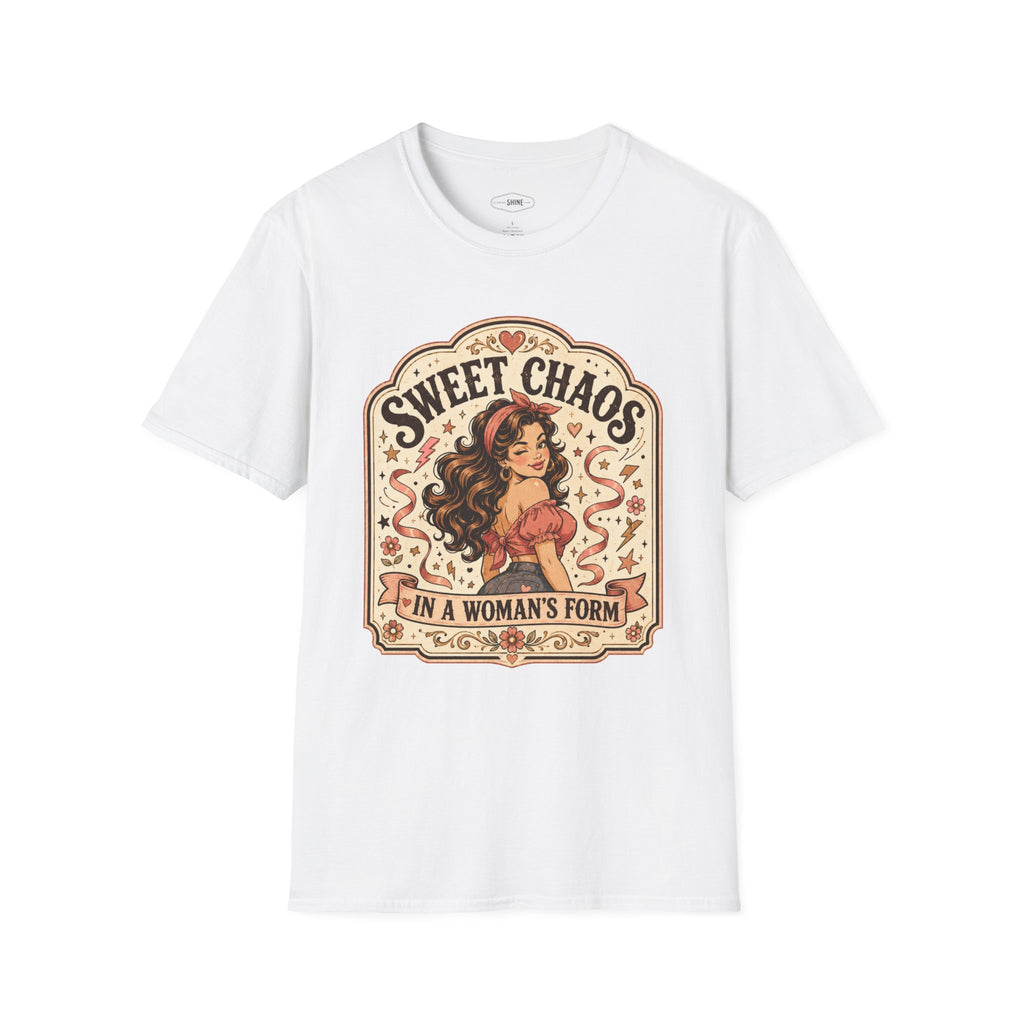 Sweet Chaos in a Woman's Form T-Shirt Vintage Design