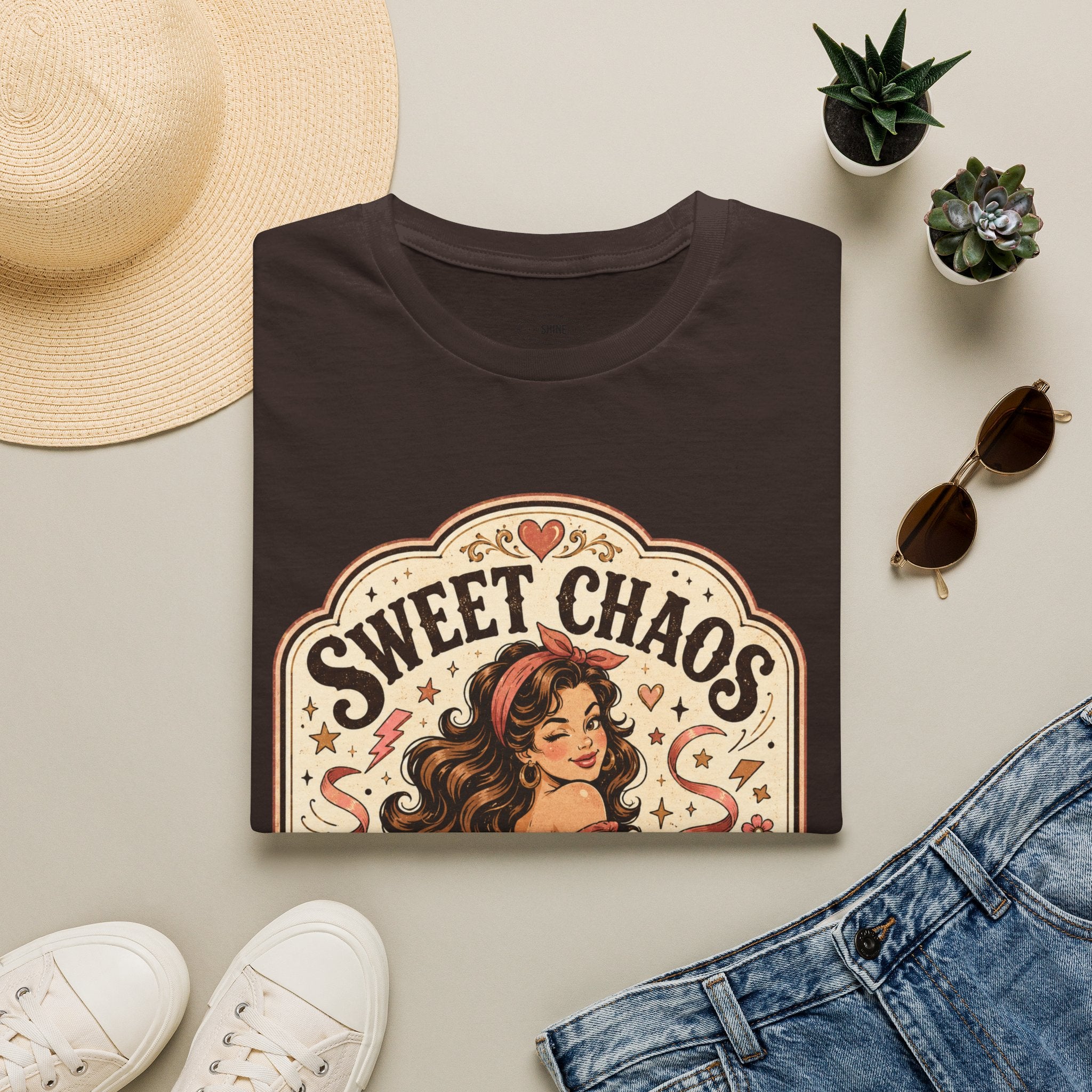 Sweet Chaos in a Woman's Form T-Shirt Vintage Design