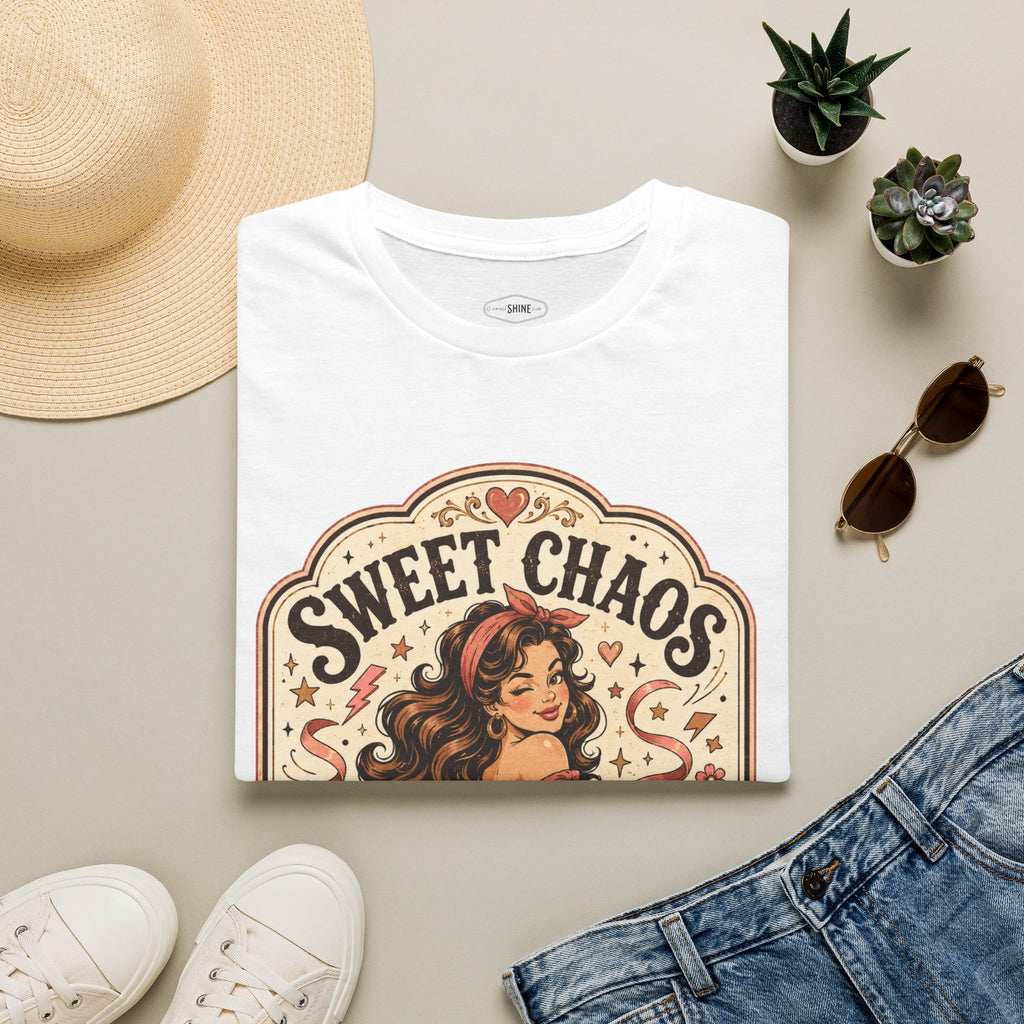 Sweet Chaos in a Woman's Form T-Shirt Vintage Design