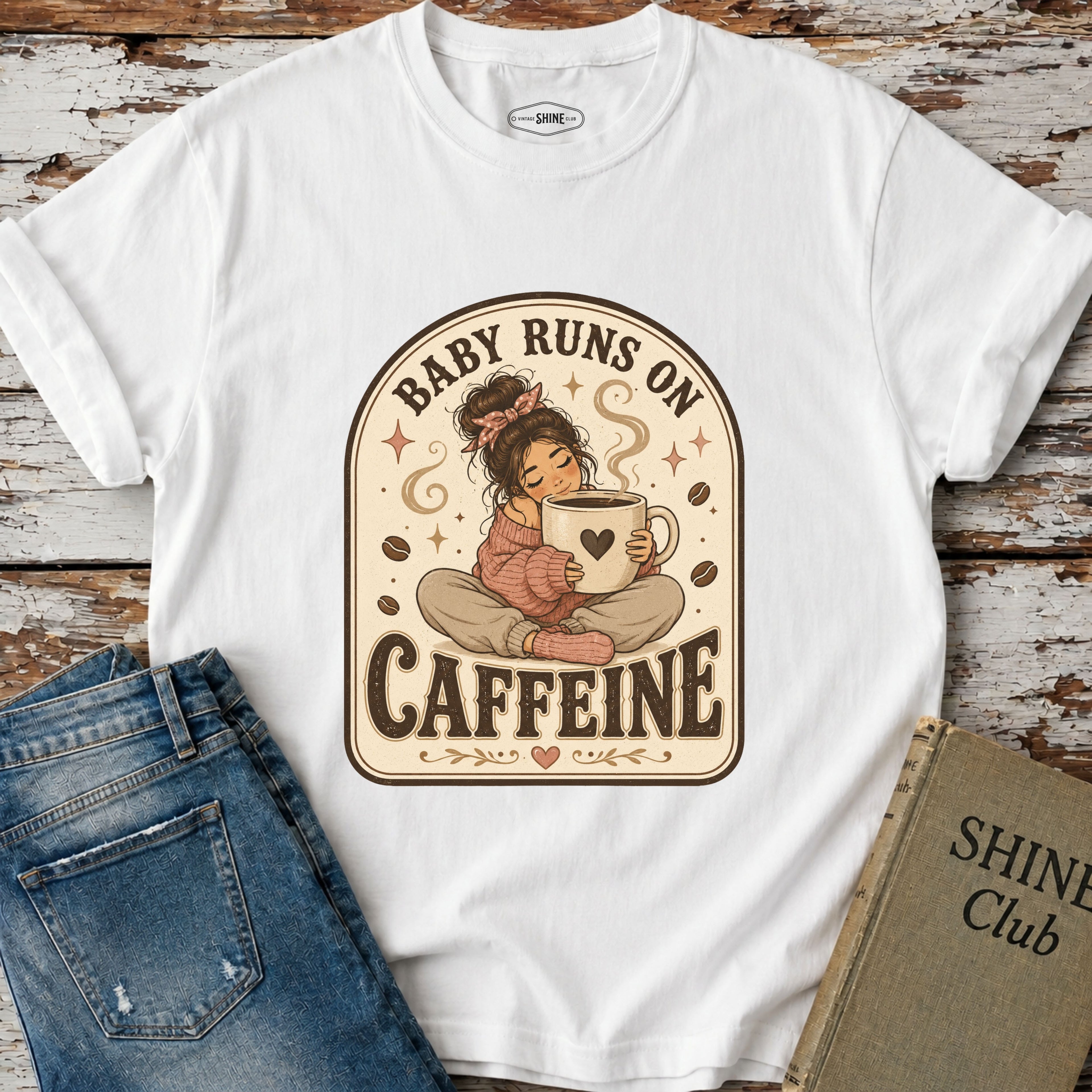 Baby Runs on Caffeine T-Shirt Vintage Design