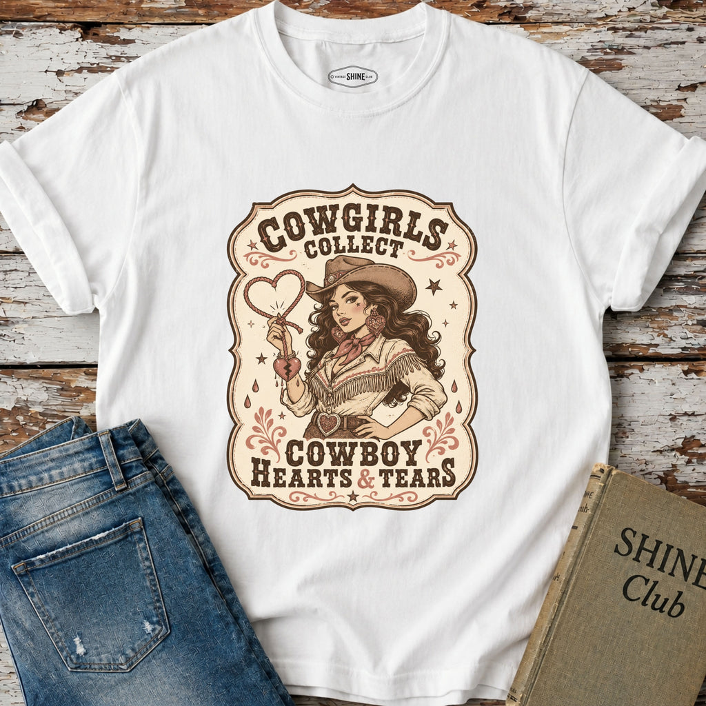 Cowgirls Collect Cowboys Hearts & Tears T-Shirt Vintage Design