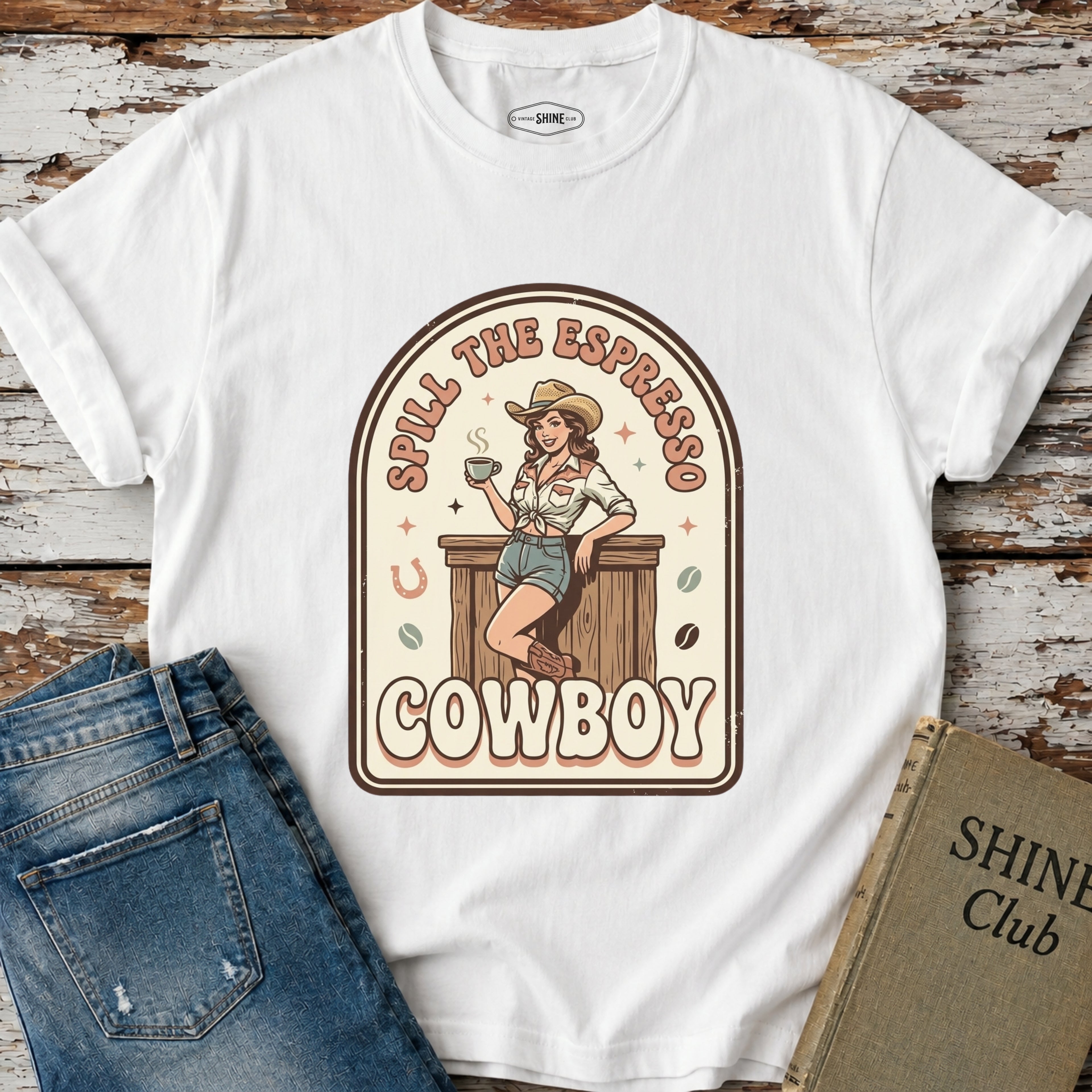 Spill the Espresso Cowboy T-Shirt Vintage Design